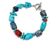 Sterling Silver Synthetic 8in Red Coral Synthetic Howlite Synthetic Lapis Turquoise Bracelet