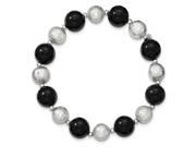 Sterling Silver 12mm Agate 10mm Freshwater Cultured Pearl Stretch Bracelet