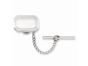 Rhodium Plated Engravable Stainless Steel Polished Rectangle Tie Tack w a Lovely Leatherrete Gift Box