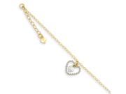 14K Two Tone Gold 9in Twisted D C Hearts w 1in Ext Anklet