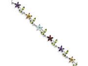 Sterling Silver Rhodium Plated Synthetic 7.75inch Multi color Semi Precious Floral Bracelet.