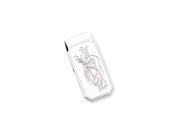 Rhodium Plated Stainless Steel Golf Bag Hinged Engravable Money Clip. Lovely Leatherrete Gift Box Included
