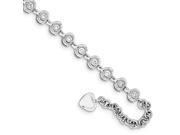 Sterling Silver 0.25ct Rhodium Plated Diamond Heart Charm 1.5in ext. Bracelet Color H I Clarity SI2 I1