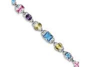 Sterling Silver Rhodium Plated 7.5inch Multicolored Synthetic CZ Bracelet.
