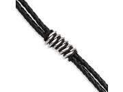 Stainless Steel Black Rubber Leather Bracelet 8.5in long