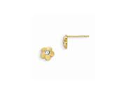 14k Yellow Gold Madi K Synthetic CZ Diamond Cut Children s Flower Post Earrings 6MM