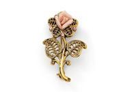 14k Gold Plated Pink Porcelain Rose Pink Crystal Pin