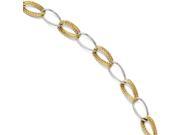 14k Two Tone Gold Rhodium Plated 7.5in Polished Textured Fancy Bracelet