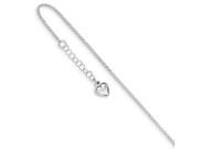 Sterling Silver 9in Polished Heart w 1in ext. Anklet
