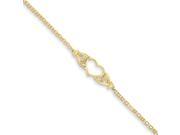 14k Yellow Gold 10in Polished Antiqued Heart Anklet