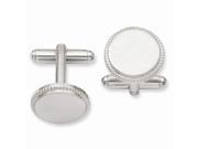 Rhodium Plated Engravable Stainless Steel Florentined Round Beaded Cuff Links