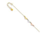 14K Three Tone Gold 9in Adjustable Heart Anklet