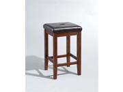 Crosley Upholstered Square Seat Bar Stool in Vintage Mahogany w 24 Inch Seat Height.