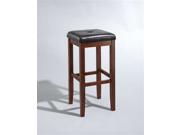 Crosley Upholstered Square Seat Bar Stool in Vintage Mahogany w 29 Inch Seat Height.