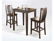 Crosley 3 Piece Pub Dining Set w Tapered Leg and School House Stools in Vintage Mahogany
