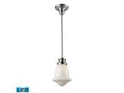 Schoolhouse 1 Light Pendant In Satin Nickel LED Offering Up To 800 Lumens 60 Watt Equivalent With Full Range Dimming. Includes An Easily Replaceable LED Bu