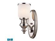 Chadwick 1 Light Sconce In Polished Nickel LED Offering Up To 800 Lumens 60 Watt Equivalent With Full Range Dimming. Includes An Easily Replaceable LED Bulb
