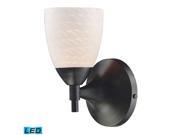 Celina 1 Light Sconce In Dark Rust With White Swirl Glass LED Offering Up To 800 Lumens 60 Watt Equivalent With Full Range Dimming. Includes An Easily Repla