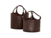 Lazy Susan Nested Espresso Leather Buckets Set Of 2 Brown 819007