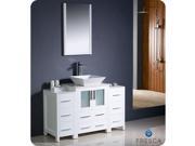 Fresca Torino 48 White Modern Bathroom Vanity w 2 Side Cabinets Vessel Sink
