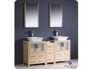 Fresca Torino 60 Light Oak Modern Double Sink Bathroom Vanity w Side Cabinet Vessel Sinks