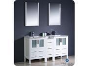 Fresca Torino 60 White Modern Double Sink Bathroom Vanity w Side Cabinet Integrated Sinks