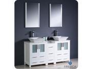 Fresca Torino 60 White Modern Double Sink Bathroom Vanity w Side Cabinet Vessel Sinks
