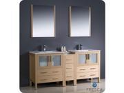 Fresca Torino 72 Light Oak Modern Double Sink Bathroom Vanity w Side Cabinet Integrated Sinks