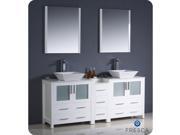 Fresca Torino 72 White Modern Double Sink Bathroom Vanity w Side Cabinet Vessel Sinks