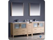 Fresca Torino 84 Light Oak Modern Double Sink Bathroom Vanity w Side Cabinet Integrated Sinks