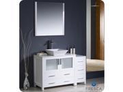 Fresca Torino 48 White Modern Bathroom Vanity w Side Cabinet Vessel Sink