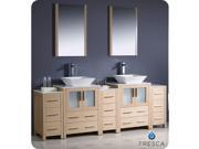 Fresca Torino 84 Light Oak Modern Double Sink Bathroom Vanity w 3 Side Cabinets Vessel Sinks