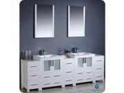 Fresca Torino 84 White Modern Double Sink Bathroom Vanity w 3 Side Cabinets Integrated Sinks