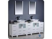 Fresca Torino 84 White Modern Double Sink Bathroom Vanity w 3 Side Cabinets Vessel Sinks