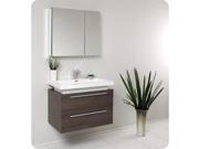 Fresca Medio Gray Oak Modern Bathroom Vanity w Medicine Cabinet