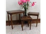 International Caravan Carved Wood Set of 3 Nesting Tables Brown Stain 3806