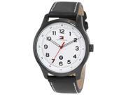 Tommy Hilfiger Classic Black IP White Dial Leather Mens Watch 1710309