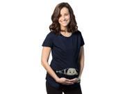 Maternity Peeking Asian Baby Funny Pregnancy Tee for Ladies Navy M