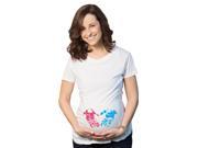 Maternity Blue and Pink Hand Prints Funny Gender Pregnancy Tee for Ladies S