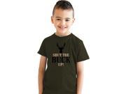 Youth Shut The Buck Up Funny Deer Antler Hunting T shirt for Kids Olive Green L