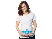 Maternity It’s a Boy Blue Bow Announcement Tee Pregnancy T shirt White S