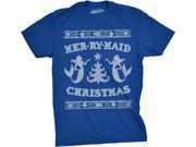 Youth Mer Ry Maid Christmas Funny Mermaid Holiday Ugly Sweater T shirt Royal Blue L
