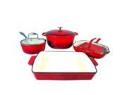 Le Chef 7 Piece Enameled Cast Iron Cherry Cookware Set. ON SALE!