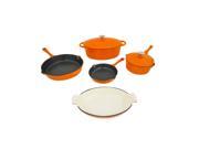 Le Chef 7 Piece Enameled Cast Iron Orange Cookware Set on Sale.