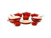 Le Chef 19 Piece ALL Enameled Cast Iron Cherry Cookware Set.