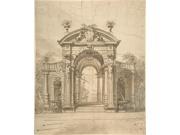 Design for a Stage Set Triumphal Arch with Fountains in the Side Niches and the View of a Boat through the Arch Poster