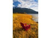 Red Adirondack Chair With Chugach Mountains In The Background Along Turnagain Arm In The Fall, Southcentral Alaska Red Adirondack Chair With Chugach Mountains In The Background Along Turnagain Arm In The Fall, Southcentral Alaska
