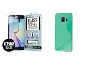 Galaxy S6 Edge Case Bubble Free Tempered GLASS Screen Protector Combo Mint Green Slim Fit TPU Case