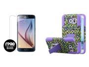 Galaxy S6 Case Bubble Free Tempered GLASS Screen Protector Combo Purple Rainbow Leopard Dual Layered Tough Case