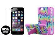 iPhone 6 Plus 6S Plus Case Bubble Free Tempered GLASS Screen Protector Combo Pink Tie Dye Chevron Tough Case
